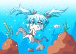  animal blue_eyes blue_hair chibi dress fish hatsune_miku twintails underwater vocaloid 