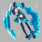  aqua_eyes aqua_hair block detached_sleeves gloves hatsune_miku highres inaba_taiju long_hair midriff minecraft navel necktie pointing skirt smile solo thigh-highs thighhighs twintails very_long_hair vocaloid 