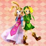  blonde_hair blue_eyes bunny_ears child hachimaru_(ediciusa) hat highres link mask nintendo ocarina_of_time pointy_ears princess_zelda smile the_legend_of_zelda young young_link 