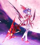  blue_hair full_moon hand_on_own_face hand_to_face hat highres mecha mecha_musume mechanization medarots moon red_eyes red_moon remilia_scarlet robot solo spear_the_gungnir star_(ikaruga) touhou wings 