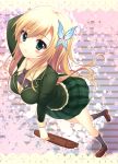  1girl bag blazer blonde_hair blush boku_wa_tomodachi_ga_sukunai bookbag breasts butterfly butterfly_hair_ornament green_eyes hair_ornament kashiwazaki_sena large_breasts long_hair pleated_skirt school_uniform shiramori_yuse skirt solo taut_shirt yuse 