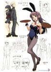  back-to-back bunny_ears bunny_girl bunnysuit character_sheet copyright_request detached_collar highres japanese_clothes kimono koutaro necktie pantyhose school_uniform translation_request tray wrist_cuffs 