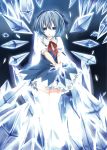  absurdres ai_1003 blue_eyes blue_hair bow cirno danmaku dress frills hair_bow highres ice open_mouth solo touhou wings 