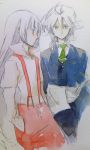  butler fujiwara_no_mokou genderswap izayoi_sakuya long_hair multiple_boys profile shinoasa short_hair suspenders touhou traditional_media watercolor_(medium) 