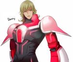  artist_request barnaby_brooks_jr blonde_hair green_eyes male neon_trim power_armor power_suit simple_background solo superhero tiger_&amp;_bunny white_background 