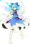  aristocrat-y barefoot blue_eyes blue_hair bow cirno dress hair_bow homura_(aristocrat-y) short_hair solo touhou 