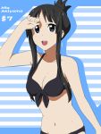  alternate_hairstyle bikini black_eyes black_hair breasts character_name cleavage front-tie_top ikari_manatsu k-on! long_hair navel solo swimsuit 