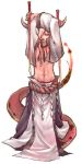 abs arms_up dual_wielding hair_over_one_eye halftone highres hip_bones inu_no_esa jewelry long_hair male midriff navel necklace original red_hair redhead shiro_(reptil) simple_background solo standing sword tail weapon white_background 