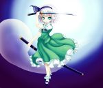  cicin green_hair hair_ribbon katana konpaku_youmu konpaku_youmu_(ghost) ribbon silver_hair solo sword touhou weapon 