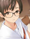 brown_hair copyright_request face glasses kamo kamo_(gafas) looking_at_viewer lowres school_uniform short_hair solo 