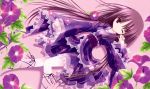  barefoot bell_(artist) flower flowers harukaze_setsuna lolita_fashion long_hair purple_hair tinkle wa_lolita wink 