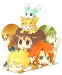  blonde_hair brown_eyes brown_hair chibi closed_eyes eyes_closed glasses gloves green_eyes green_hair guy_cecil hair_tubes ion jade_curtiss long_hair luke_fon_fabre mieu ninjin_(charat7) open_mouth red_eyes staff tales_of_(series) tales_of_the_abyss tokunaga twintails 