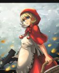  blonde_hair blue_eyes bulleta capcom cape chuppa_(katotsuba) frown gun hood imi_uzi letterboxed solo submachine_gun vampire_(game) weapon 