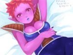  arm_behind_head armor blush breasts cleavage dodoria dragon_ball dragon_ball_z dragonball_z drawr fingernails genderswap large_breasts lips lipstick lying makeup pointy_ears purple_eyes purple_skin red_hair redhead translation_request violet_eyes 