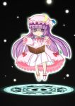  blue_eyes blush book dress floating hat lens_flare long_hair magic magic_circle outstretched_arms patchouli_knowledge purple_hair samara touhou very_long_hair 
