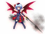  alternate_costume blue_hair cicin fang hat red_eyes remilia_scarlet solo touhou weapon wings 