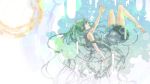  38page barefoot green_eyes green_hair hatsune_miku highres long_hair reaching skirt solo sumi_(38page) very_long_hair vocaloid 