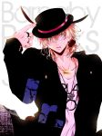  alternate_hairstyle animal_ears barnaby_brooks_jr blonde_hair bunny_ears bunnyboy glasses green_eyes hair_bobbles hair_ornament hat jacket jewelry male mitsu_(maron1205) necklace ring side_ponytail solo tiger_&amp;_bunny 