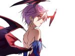  bat_wings capcom elbow_gloves flat_chest gloves glowing glowing_eyes head_wings lilith_aensland looking_back mizore_syrup purple_hair red_eyes short_hair solo vampire_(game) white_background wings 