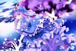  1girl butterfly cherry_blossoms fan folding_fan japanese_clothes petals pink_eyes pink_hair saigyouji_yuyuko siji_(szh5522) solo touhou tree triangular_headpiece 
