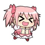  &gt;_&lt; :d blush brooch chibi jewelry kaname_madoka magical_girl mahou_shoujo_madoka_magica open_mouth pink_hair short_hair short_twintails simple_background skirt smile solo tegakifuni twintails 