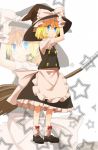  apron blonde_hair blue_eyes bow broom cuffs frills hand_on_hat hat hat_bow ibaba kirisame_marisa looking_at_viewer o3o short_hair solo standing star taker touhou witch witch_hat wrist_cuffs zoom_layer 