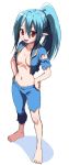  barefoot blue_hair breast_clinging daburyu fallout fallout_3 fawkes genderswap no_bra personification pointy_ears ponytail red_eyes shirt torn_clothes torn_pants torn_shirt 