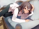  blush brown_eyes brown_hair couch inazuma_eleven inazuma_eleven_(series) inazuma_eleven_go lying minari_(crossing) shindou_takuto short_hair solo 