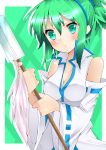  alternate_costume alza bare_shoulders breasts detached_sleeves green_eyes green_hair highres solo touhou 