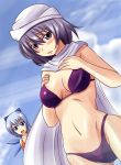  cape cirno dutch_angle hat highres letty_whiterock nishi_koutarou perfect_cherry_blossom purple_eyes purple_hair scarf short_hair swimsuit touhou turban violet_eyes 