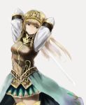  alicia_(valkyrie_profile_2) arms_behind_head arms_up blonde_hair blue_eyes boots hairband long_hair overskirt puffy_sleeves simple_background skirt solo standing sword thigh-highs thigh_boots thighhighs valkyrie_profile valkyrie_profile_2 weapon yammy_(cellblo) zettai_ryouiki 