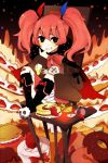  bandaid black_eyes boots bow cake cape chair charlotte_(madoka_magica) cheese choker cup doughnut food hair_ribbon mahou_shoujo_madoka_magica neko-san_(dim.dream) personification red_hair redhead ribbon solo table teacup twintails witch&#039;s_labyrinth witch's_labyrinth 