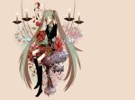  closed_eyes eyes_closed flower green_hair hair_over_one_eye hatsune_miku kneehighs long_hair nasamuto sitting solo twintails very_long_hair vocaloid 