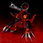  chaosdramon claws digimon horn kazkazkaz no_humans red_eyes robot sharp_teeth solo tail 