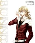  bad_id barnaby_brooks_jr blonde_hair finger_licking glasses green_eyes jacket jewelry licking male necklace oxalicacid red_jacket signature solo tiger_&amp;_bunny 