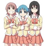  black_eyes black_hair blue_eyes blue_hair bow brown_eyes brown_hair crossed_arms glasses minakami_mai miniskirt naganohara_mio nichijou open_mouth pleated_skirt school_uniform serafuku short_hair short_twintails skirt smile standing twintails unagiman 