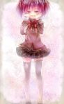  closed_eyes eruria eyes_closed hands_on_own_face hands_to_face highres kaname_madoka mahou_shoujo_madoka_magica open_mouth pink_hair school_uniform short_hair solo tears thigh-highs thighhighs twintails white_legwear zettai_ryouiki 