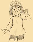  bakusou_kyoudai_let&#039;s_&amp;_go!! bakusou_kyoudai_let's_&amp;_go!! baseball_cap bike_shorts child hat monochrome open_mouth sagami_jun sagamimok short_hair sleeveless smile solo thumbs_up wristband 