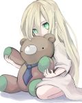  1girl blonde_hair green_eyes koshou_(cochou) long_hair noel_vermillion saya_(blazblue) solo stuffed_animal stuffed_toy teddy_bear young 