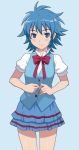  blue_eyes blue_hair blush bow maruto! nishijima_waon precure school_uniform short_hair simple_background smile solo suite_precure 