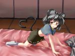  all_fours animal_ears bed blush grey_hair heart heart_tail kneeling midriff mouse_ears mouse_tail navel nazrin red_eyes revised revision ryogo short_hair skirt solo tail touhou 