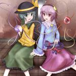  green_eyes green_hair hairband hat kaenbyou_rin kaenbyou_rin_(cat) komeiji_koishi komeiji_satori pink_eyes pink_hair skirt touhou 