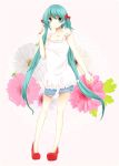  aqua_hair bare_shoulders flower haruno_(tricot) hatsune_miku long_hair pigeon-toed pigeon_toed twintails very_long_hair vocaloid 