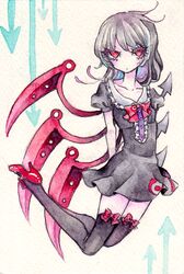  high_heels houjuu_nue miri shoes solo thigh-highs thighhighs touhou traditional_media watercolor_(medium) zettai_ryouiki 