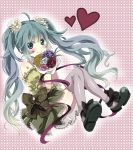  bad_id blush bouquet dress flower green_hair hatsune_miku lace lace-trimmed_thighhighs long_hair mitsu_yomogi shoes sitting smile thigh-highs thighhighs twintails very_long_hair vocaloid 