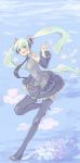  :d boots detached_sleeves flower hatsune_miku headphones high_heels long_hair masuchi necktie open_mouth pale_color pale_colors pleated_skirt shoes skirt smile solo standing_on_one_leg thigh-highs thigh_boots thighhighs twintails vocaloid zettai_ryouiki 
