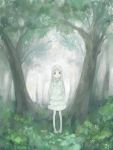  barefoot dress forest highres honma_meiko masuchi nature standing tree white_dress white_hair 