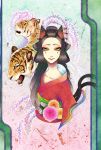  animal_ears black_hair cat_ears cat_tail geisha green_eyes japanese_clothes kimono makeup mole nekomata original sio5 slit_pupils tail tiger tigers 