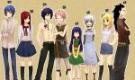  black_hair blue_eyes blue_hair brown_eyes buranko erza_scarlet fairy_tail gajeel_redfox gray_fullbuster hand_in_pocket hand_on_hip height_chart highres jellal_fernandes jewelry lisanna long_hair lucy_heartfilia natsu_dragneel necklace pink_hair red_hair scarf shirtless short_hair skirt tagme wendy_marvell 