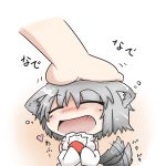  ^_^ animal_ears blush chibi closed_eyes dekasudachin detached_sleeves eyes_closed fang hand_on_head hands_on_own_chest hands_to_chest happy heart inubashiri_momiji minigirl open_mouth petting shirt silver_hair smile tail tail_wagging touhou wolf_ears wolf_tail 